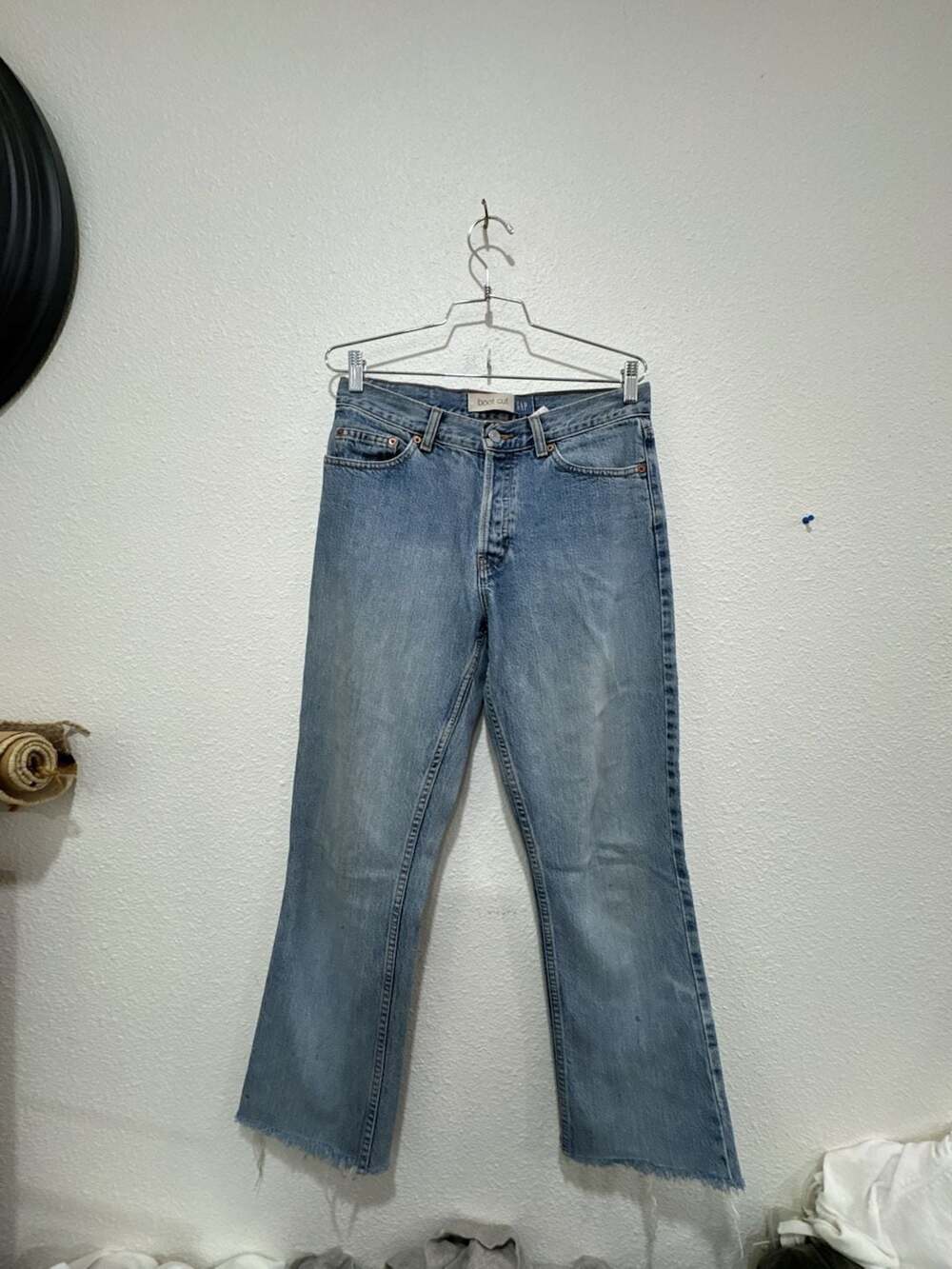 Vintage 90s GAP Blue Jeans Button Fly Boot Cut Raw Hem Made in USA